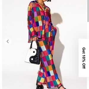 NWT Dressed In LALA Plisse Set in Fun House Print